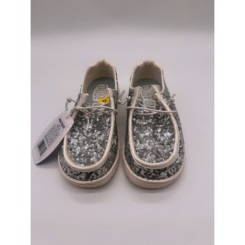 Hey Dude Wendy Sequin Cream Silver Sequin Slip On Shoes Size 5 - Picture 3 of 7
